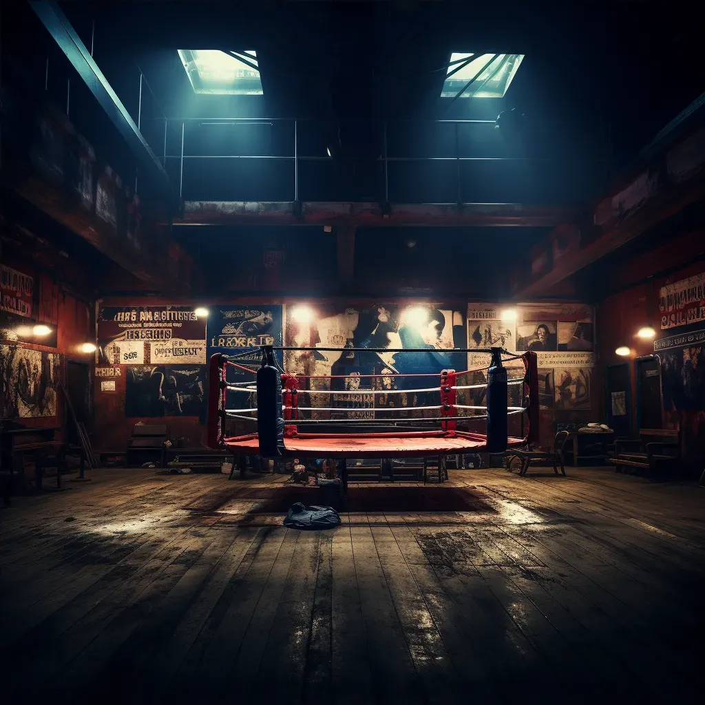 Boxing ring in old gym with sparring boxers - Image 4