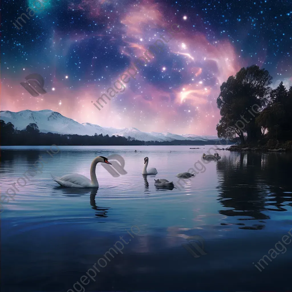 Southern lights lakeshore swans - Image 2