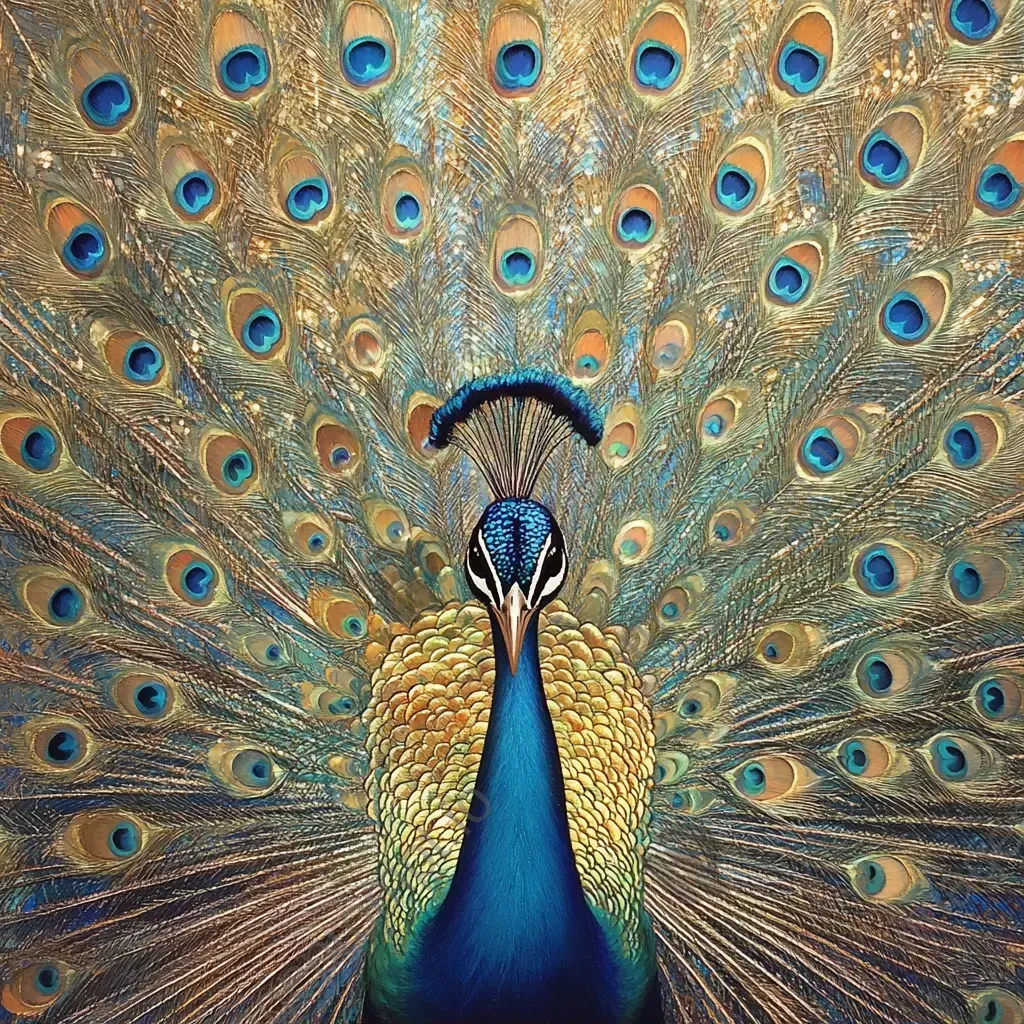 Opulent peacock tail in art deco style vividly depicting iridescent details - Image 1