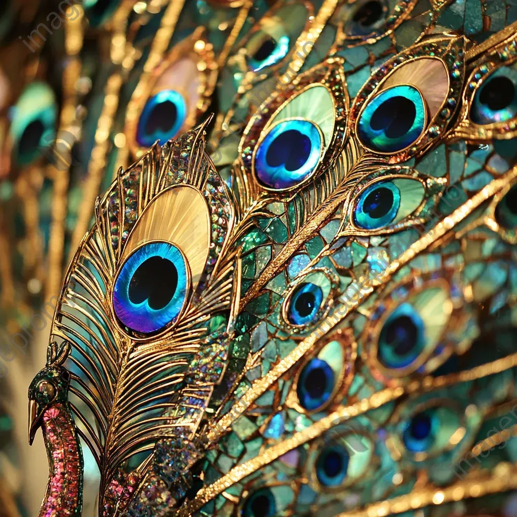 Opulent peacock tail in art deco style vividly depicting iridescent details - Image 2