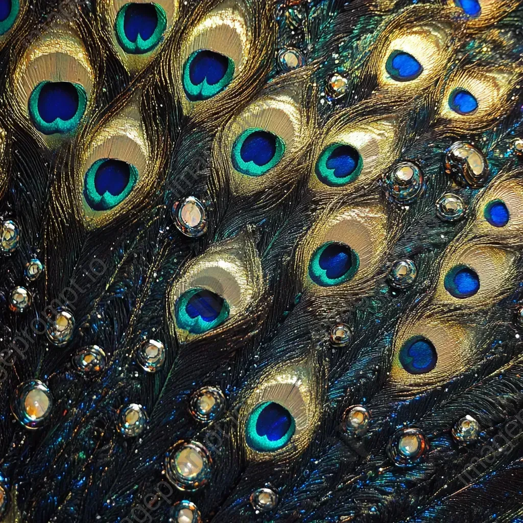 Opulent peacock tail in art deco style vividly depicting iridescent details - Image 3