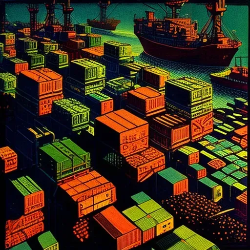 Bustling Port with Colorful Cargo Containers