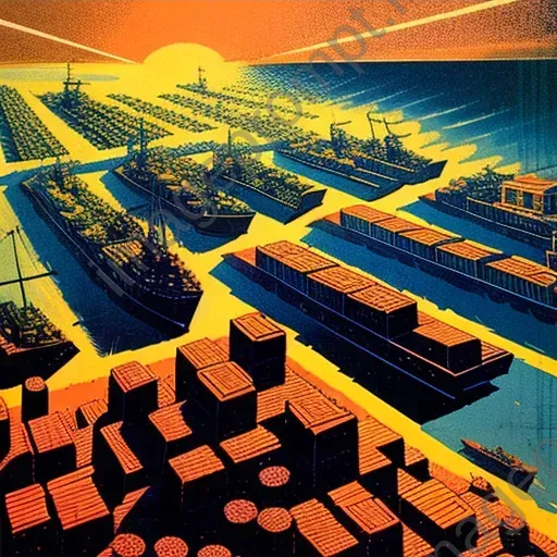 Aerial view of a bustling port with colorful cargo containers arranged in neat rows - Image 3