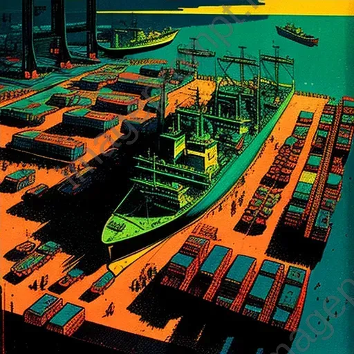 Aerial view of a bustling port with colorful cargo containers arranged in neat rows - Image 4