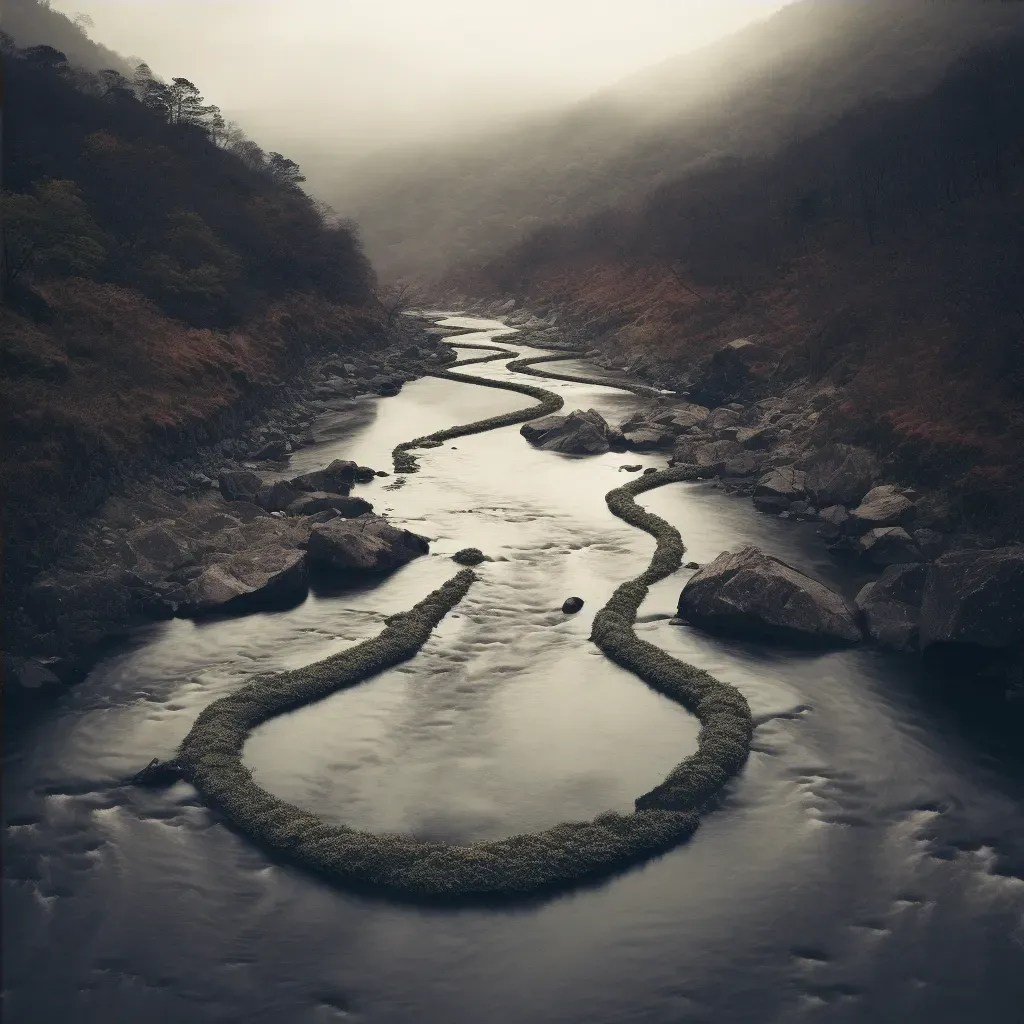 Winding river flowing through diverse landscapes symbolizing the flow of time - Image 4