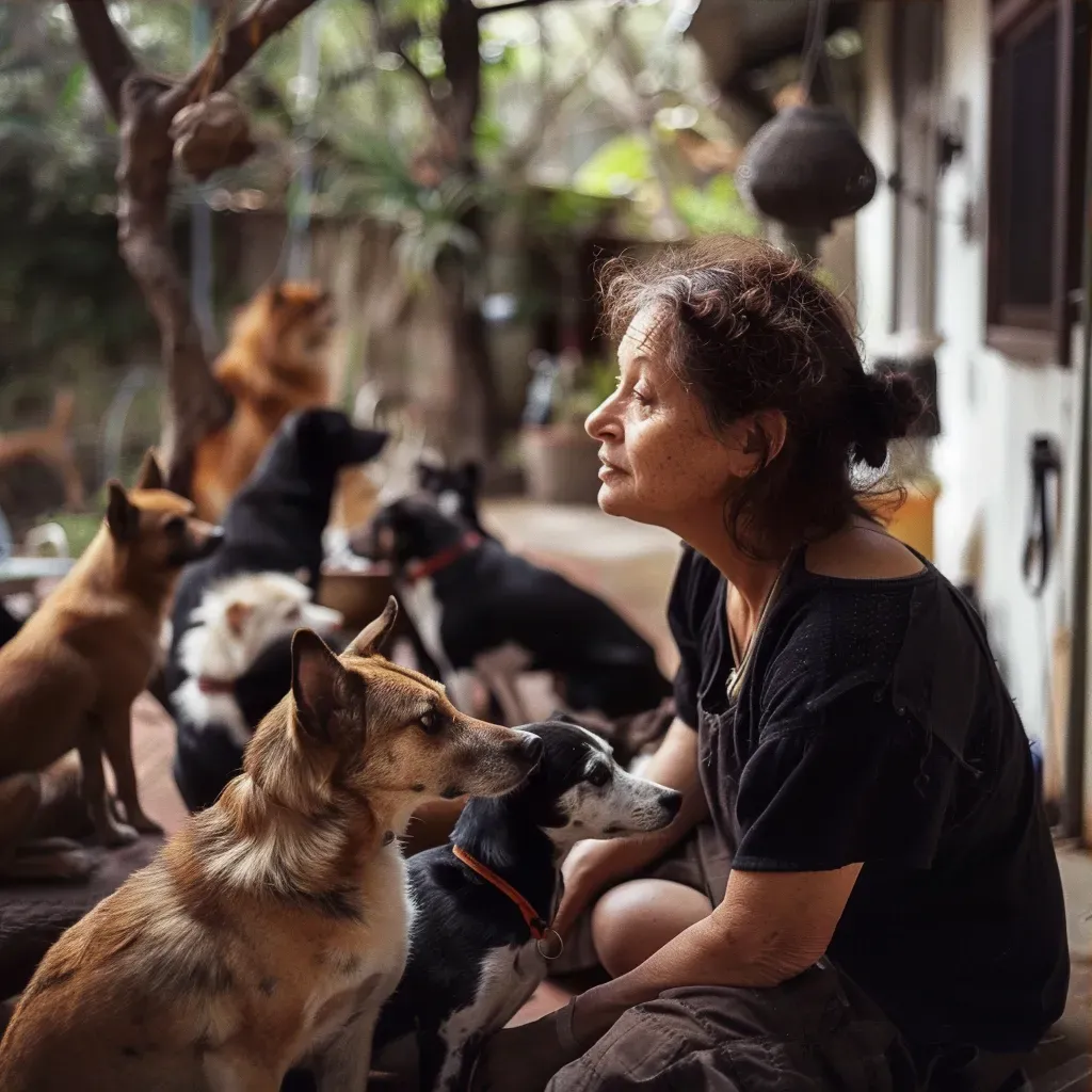 Animal shelter volunteer caring for rescued dogs in a peaceful setting. - Image 3