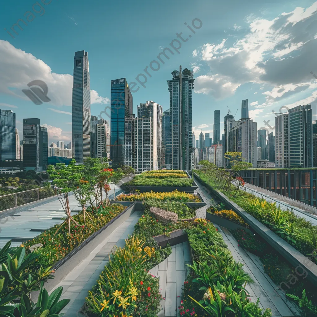 View from rooftop garden overlooking futuristic city skyline - Image 4