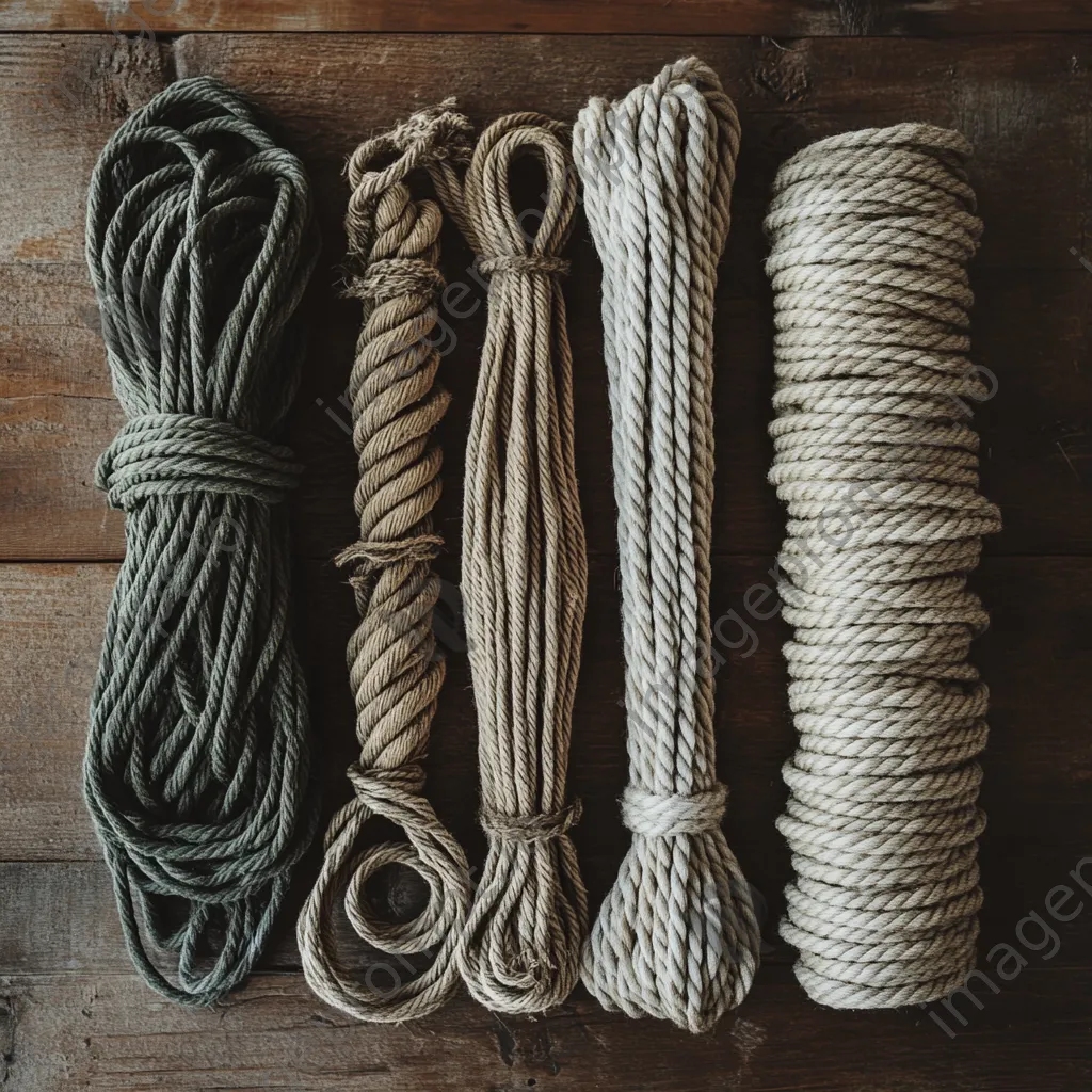 Display of finished rustic ropes on a wooden table - Image 4