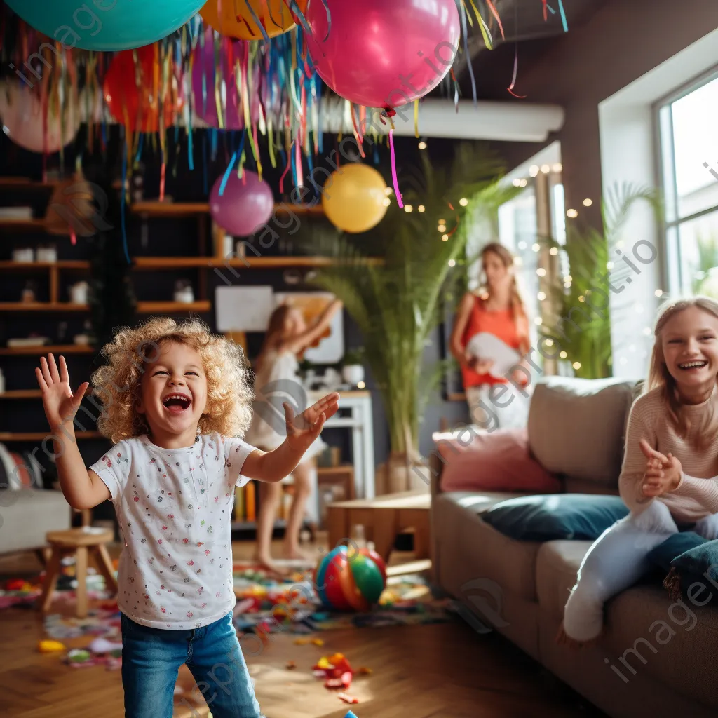 Children playing at an indoor birthday party with balloons. - Image 4