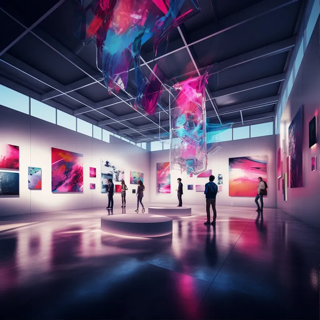 Avant-garde modern art gallery interior with digital installations - Image 1