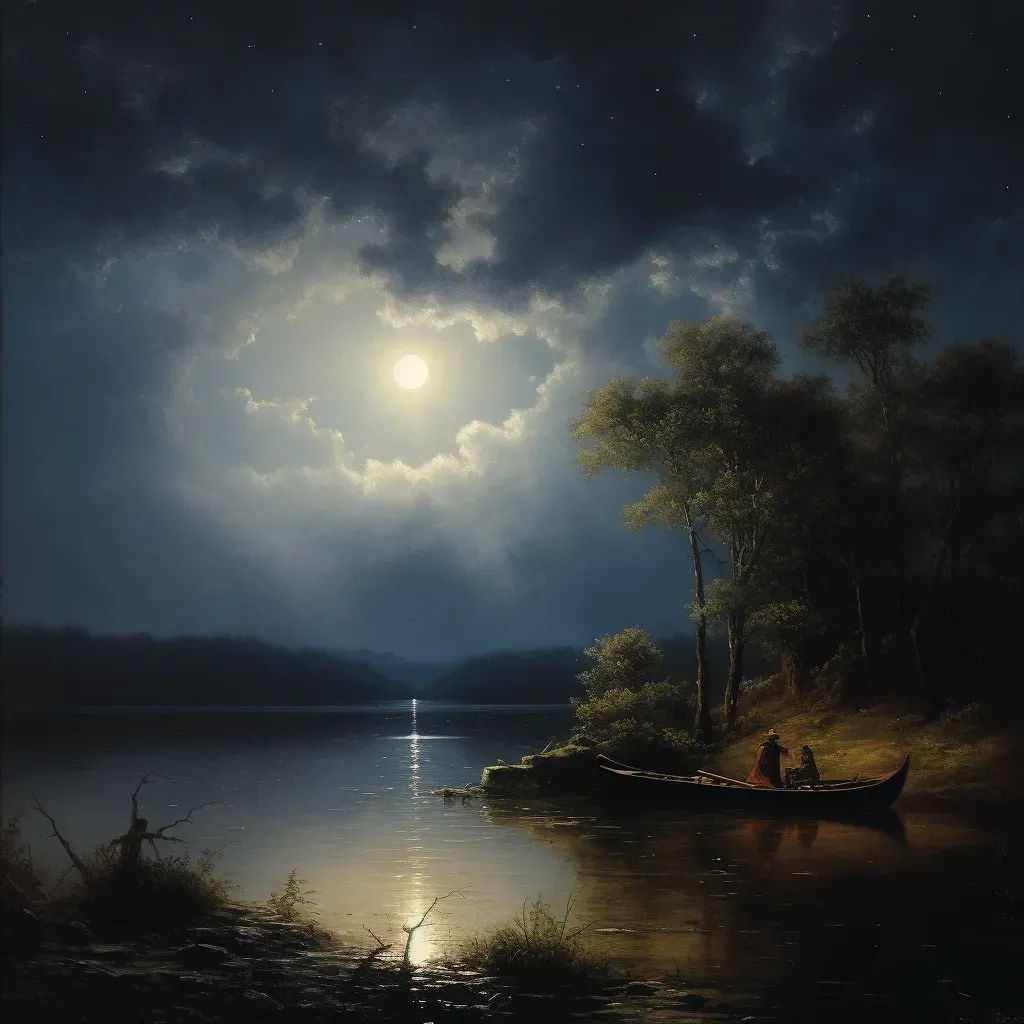 Moonlit night by the lake with wooden dock and fireflies - Image 2