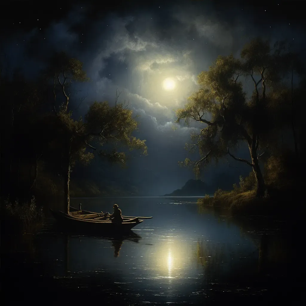 Moonlit night by the lake with wooden dock and fireflies - Image 4