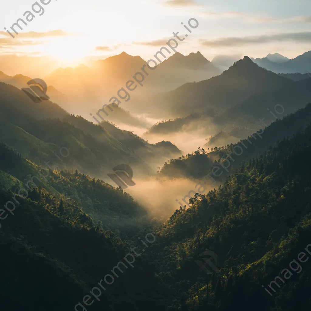 Misty mountains with valleys in fog during sunrise - Image 3