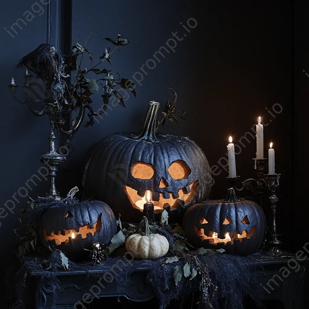 Carved pumpkins glowing in candlelight against a dark background - Image 2