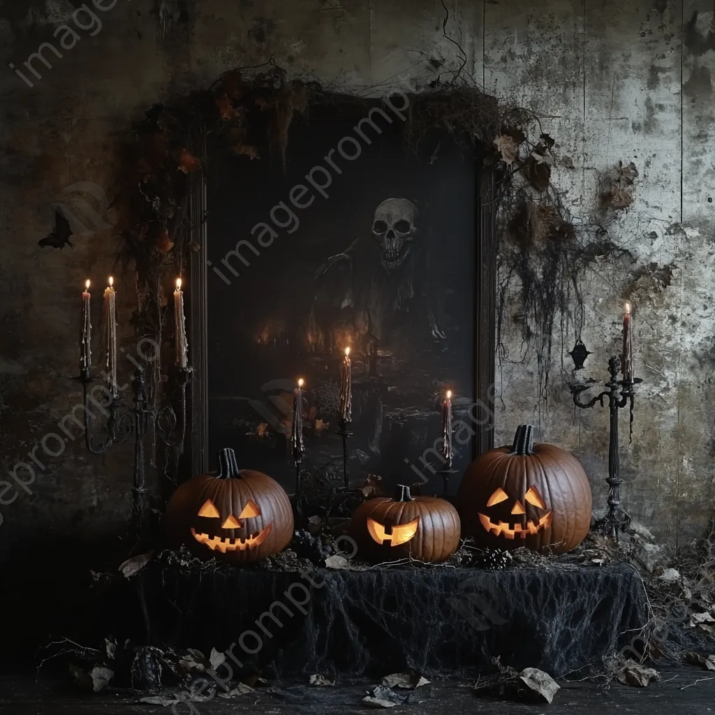 Carved pumpkins glowing in candlelight against a dark background - Image 3