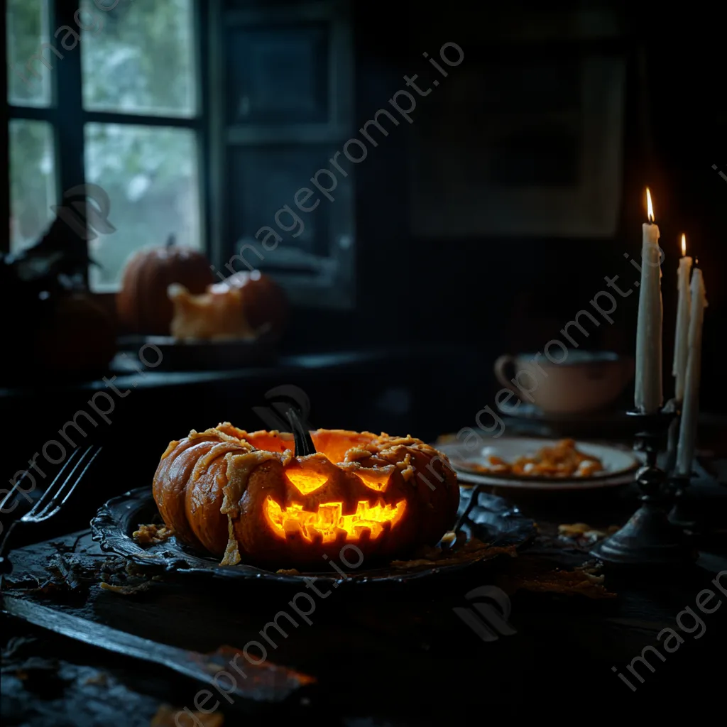 Carved pumpkins glowing in candlelight against a dark background - Image 4