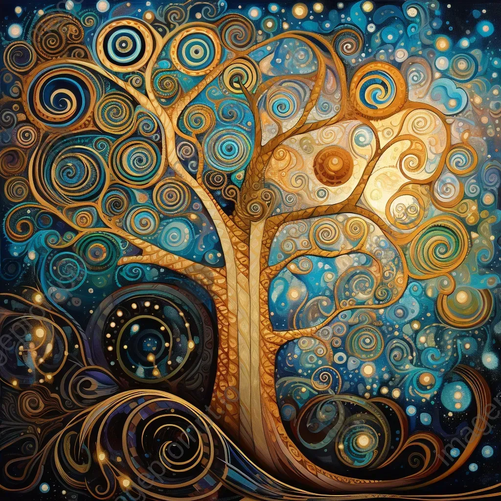 Art deco depiction of a cosmic tree with celestial fruits - Image 2