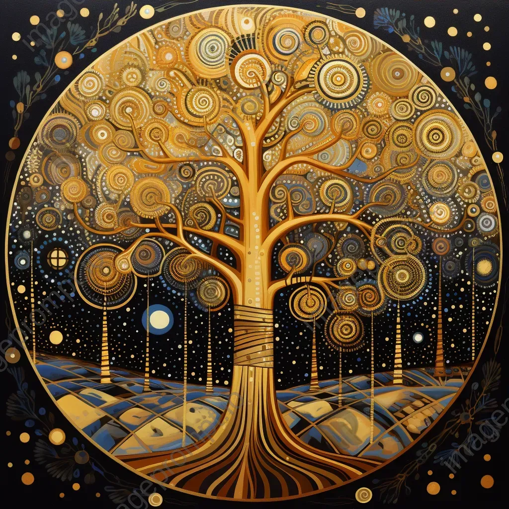 Art deco depiction of a cosmic tree with celestial fruits - Image 3