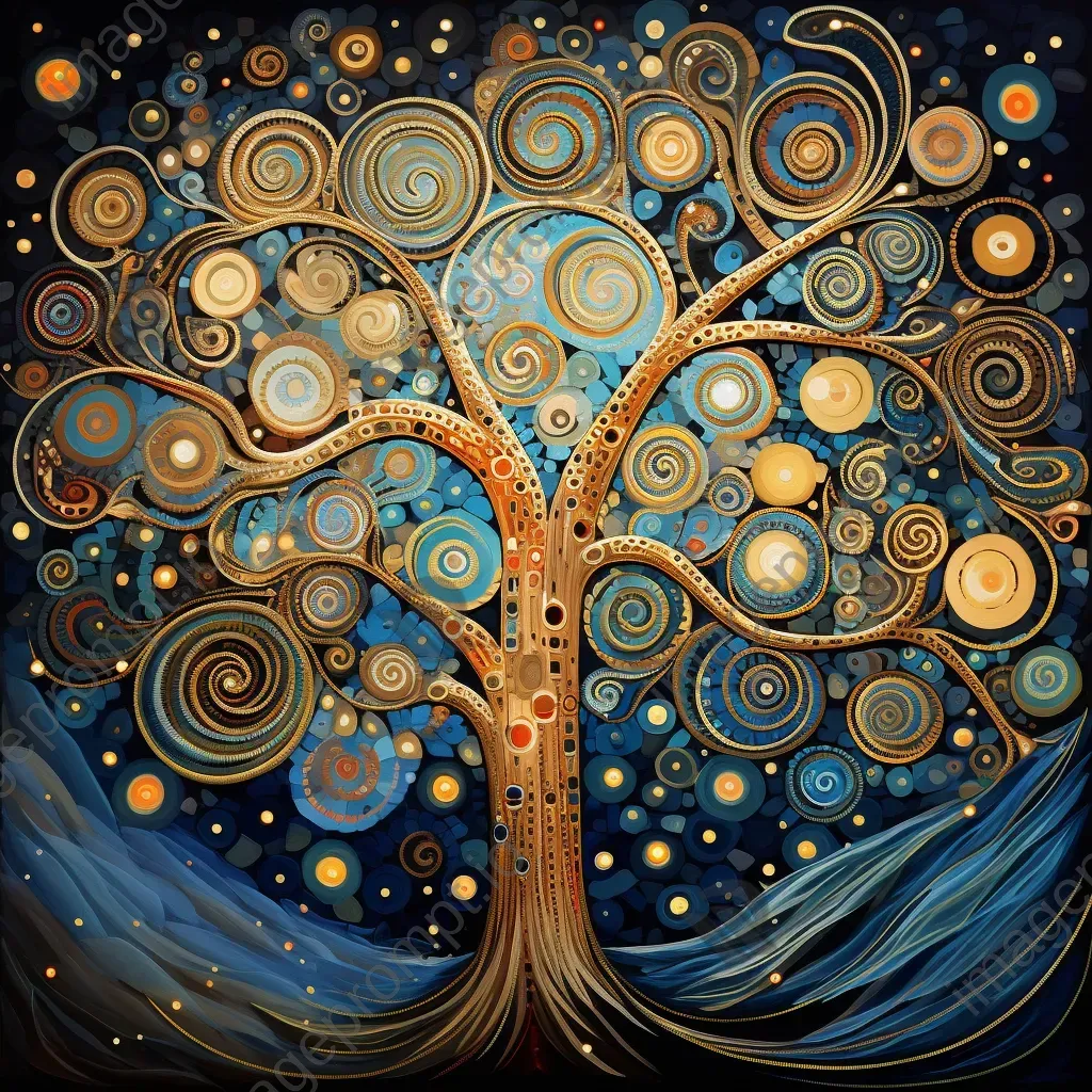 Art deco depiction of a cosmic tree with celestial fruits - Image 4