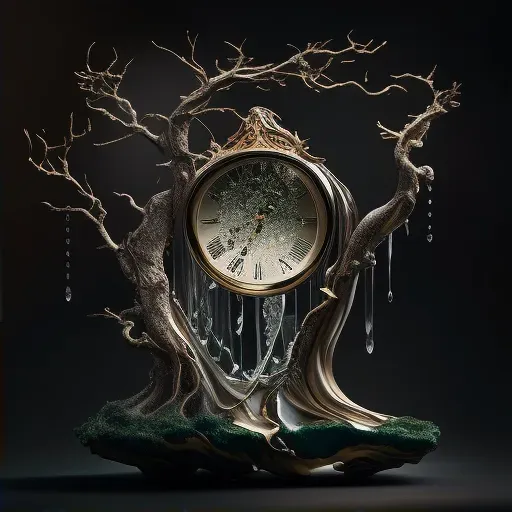 Image of a melting clock delicately placed on a tree branch - Image 2