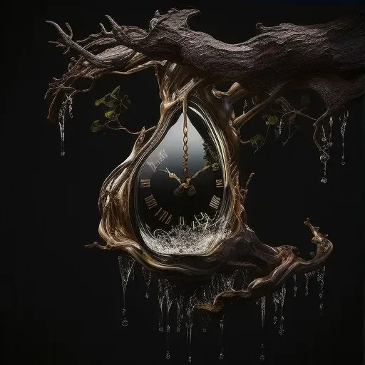 Image of a melting clock delicately placed on a tree branch - Image 3