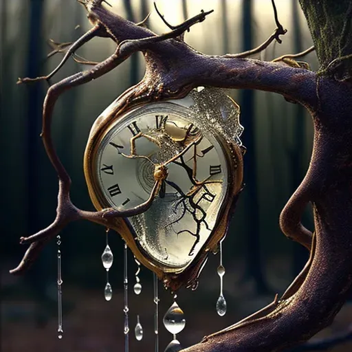 Image of a melting clock delicately placed on a tree branch - Image 4