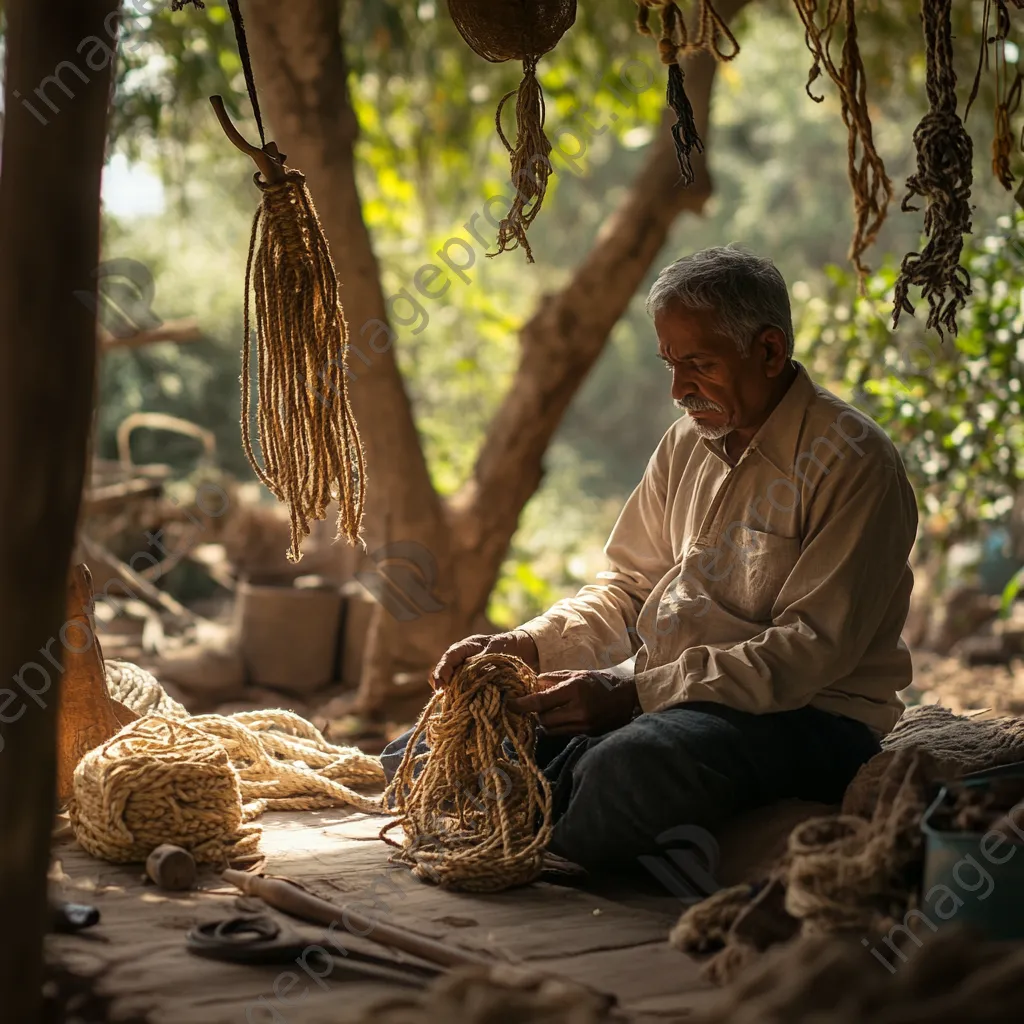 Traditional rope maker working in a natural farm setting - Image 3