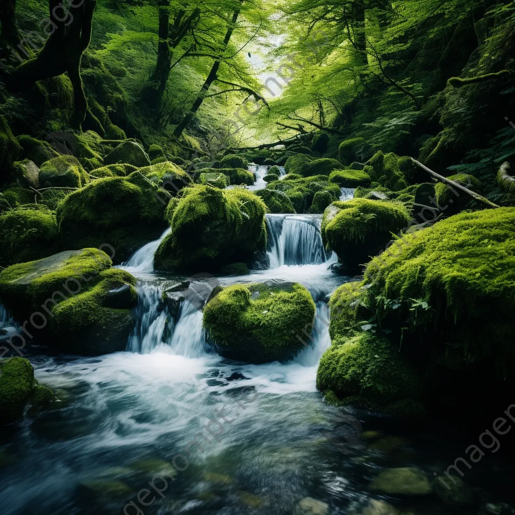 Natural spring cascading over moss-covered rocks - Image 1