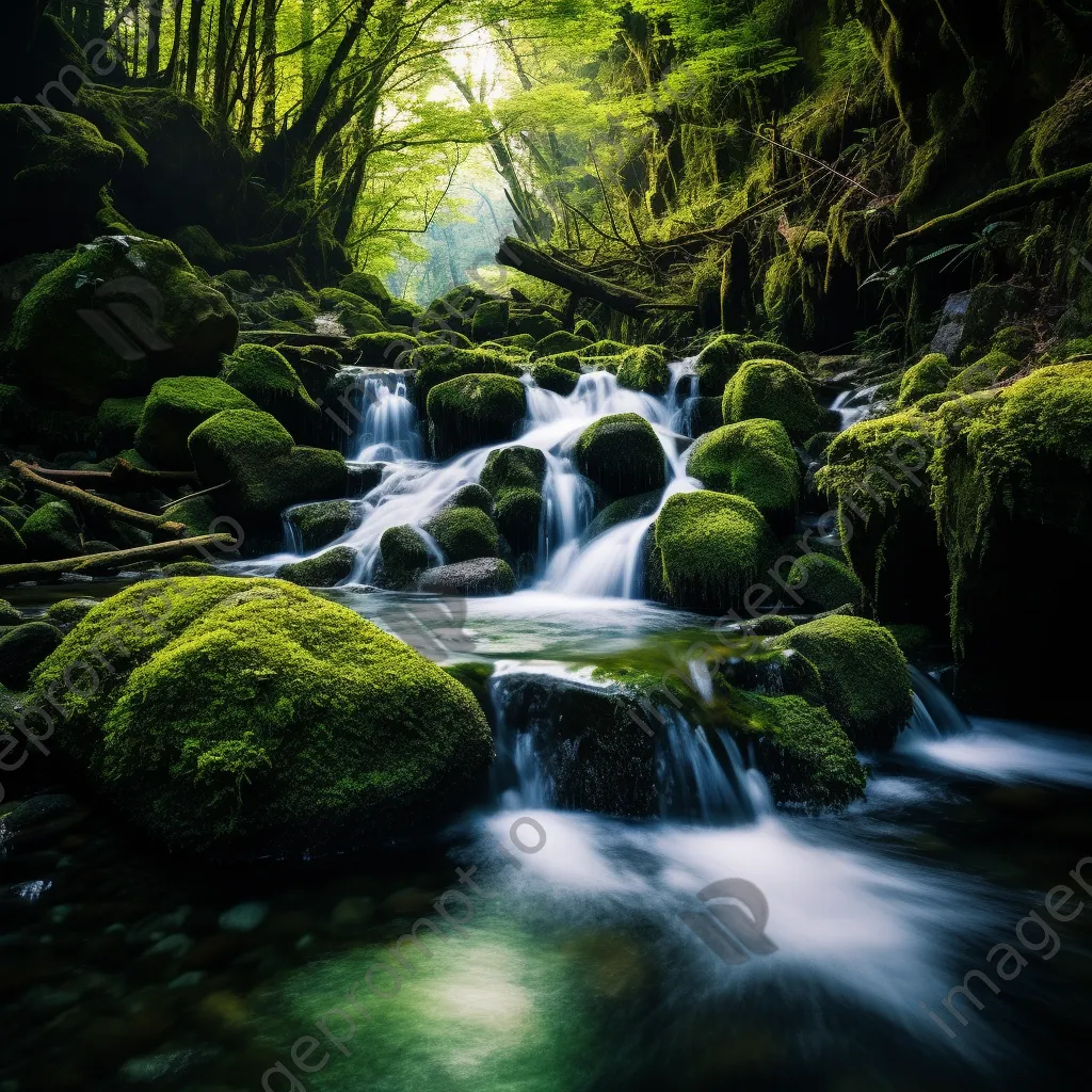 Natural spring cascading over moss-covered rocks - Image 2