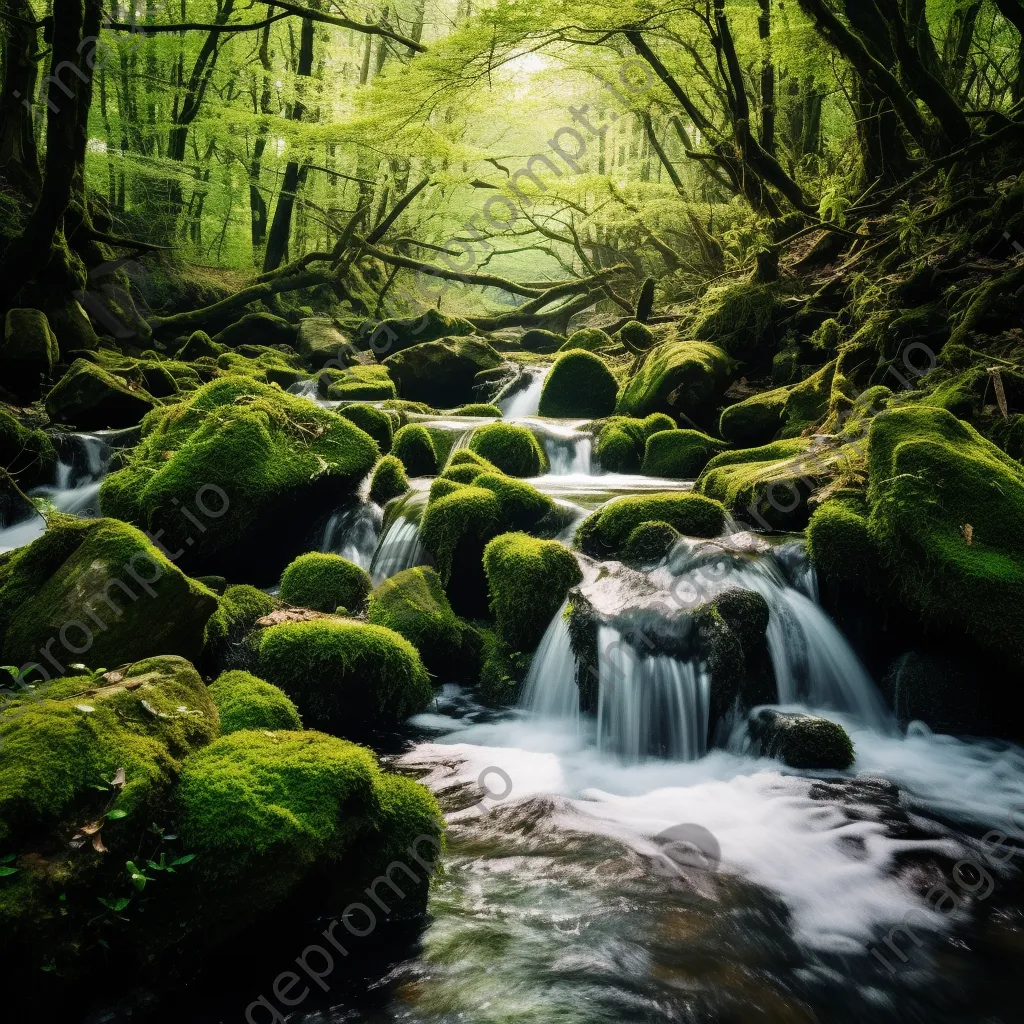 Natural spring cascading over moss-covered rocks - Image 3