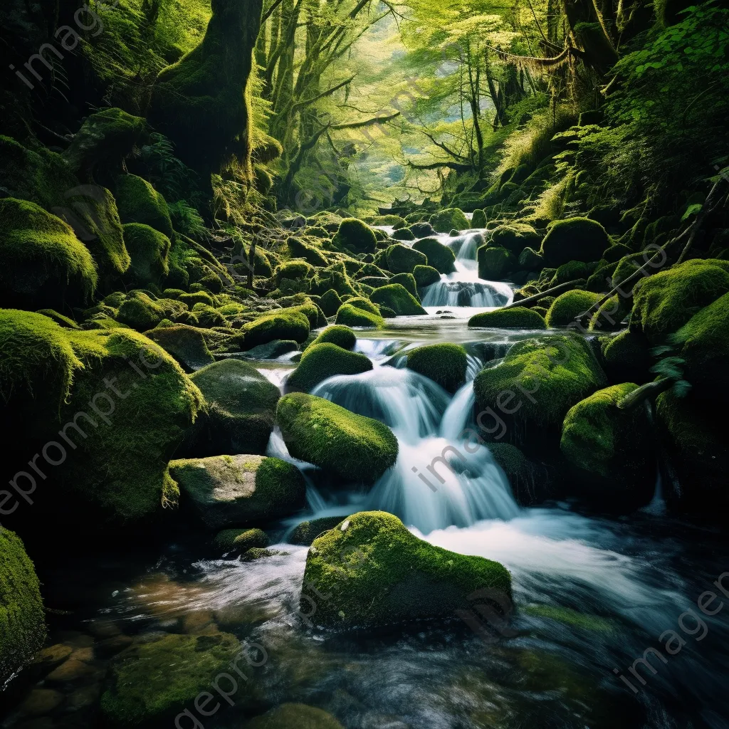 Natural spring cascading over moss-covered rocks - Image 4