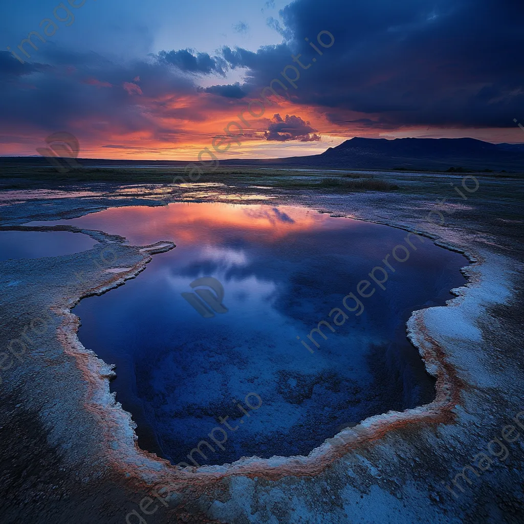 Deserted geothermal spring at twilight with colorful reflections. - Image 4