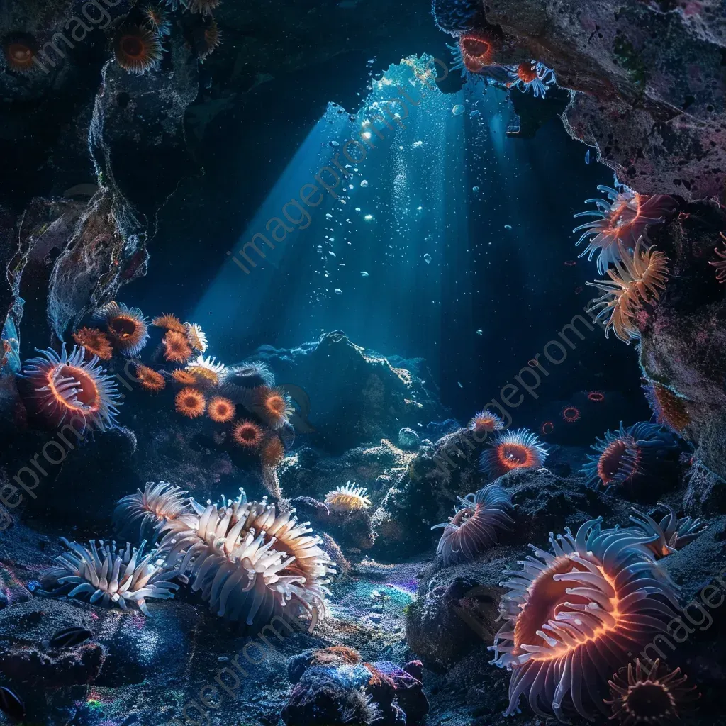 Underwater cave with sea anemones and seahorses - Image 1