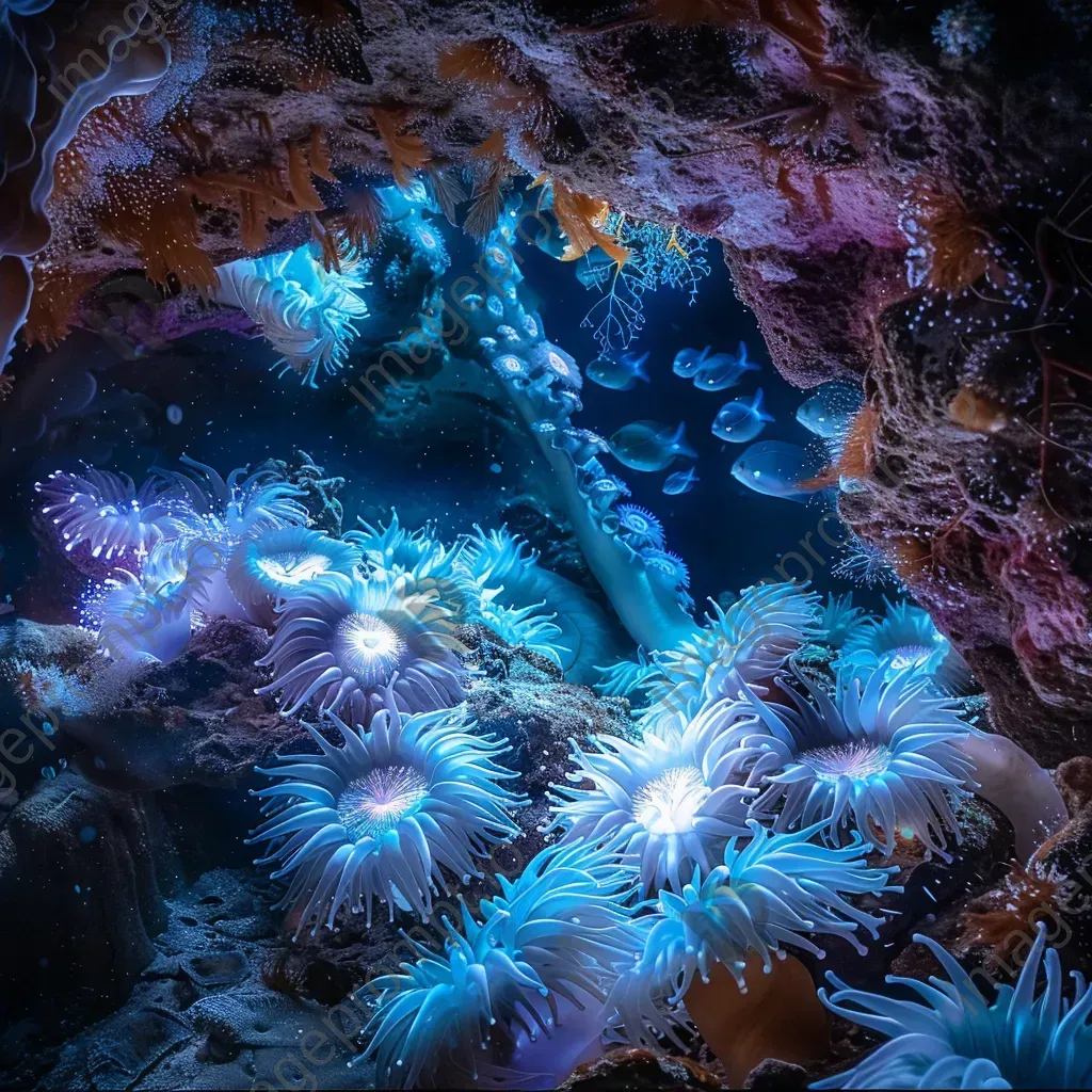 Underwater cave with sea anemones and seahorses - Image 2