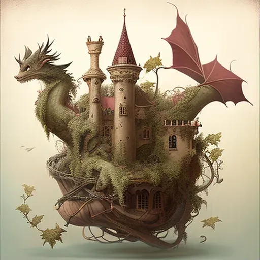 Floating castle in the sky tethered by a winding vine - Image 1