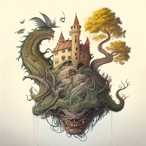 Floating castle in the sky tethered by a winding vine - Image 4