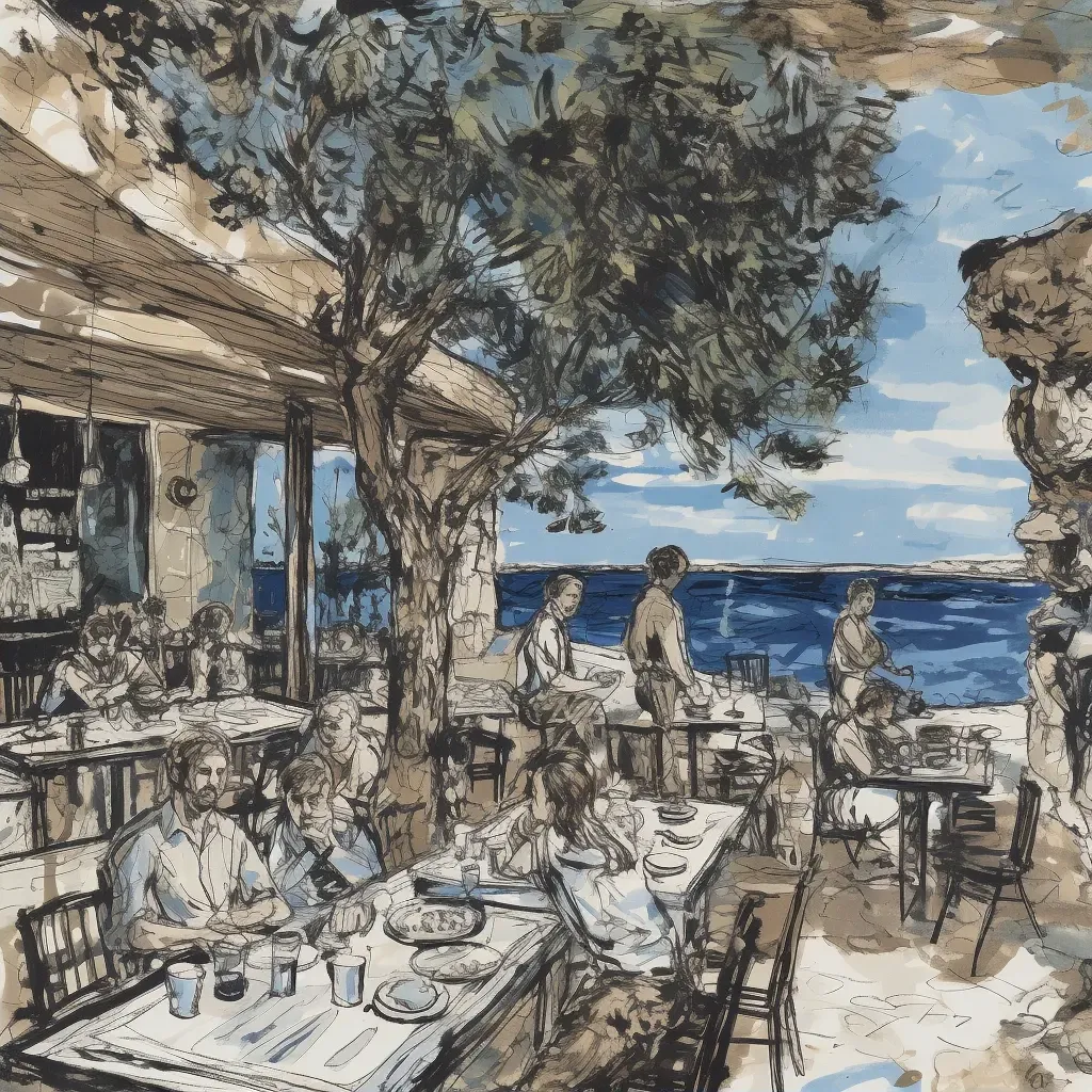 Greek island taverna by the sea serving fresh seafood - Image 2