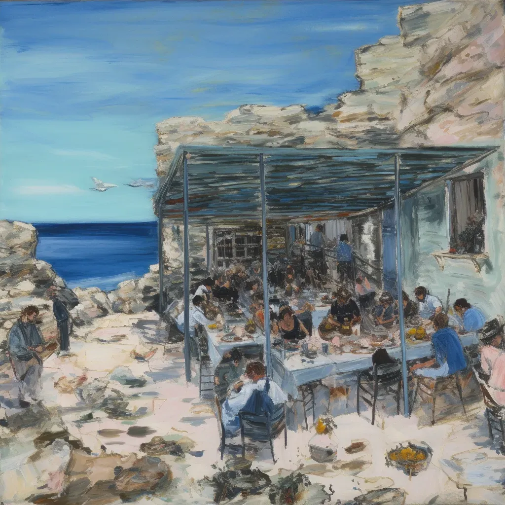 Greek island taverna by the sea serving fresh seafood - Image 4