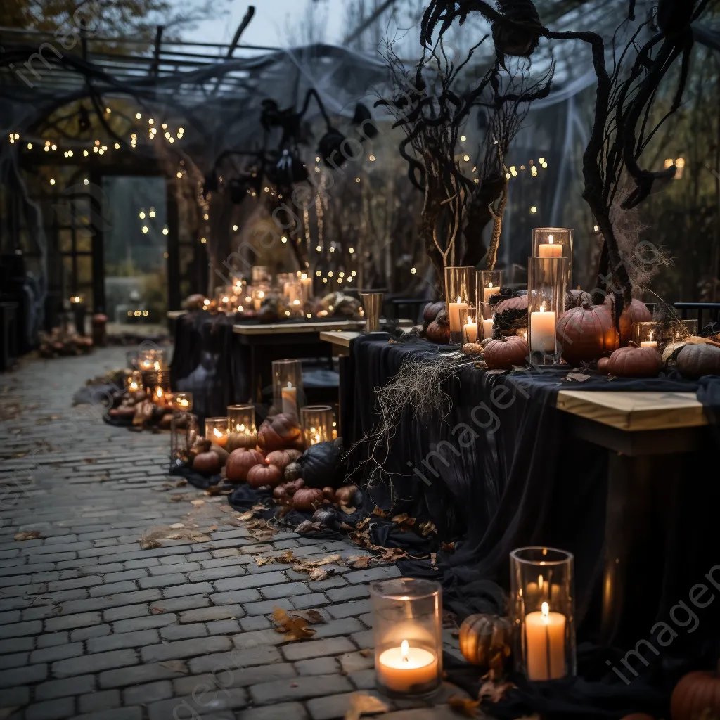 Outdoor Halloween party with decorated tables and spooky lanterns - Image 2