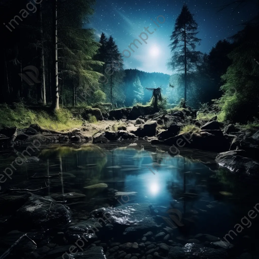 Natural spring illuminated by moonlight with stars above - Image 3