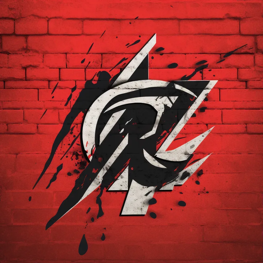 Image of an edgy streetwear brand logo with a stylized graffiti icon in red and black colors - Image 1