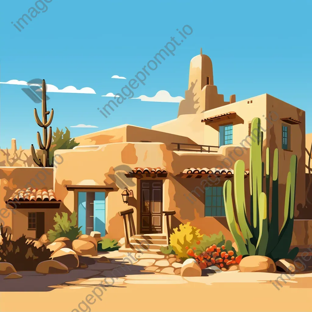 Bright and sunny low poly depiction of Santa Fe with its adobe architecture - Image 2