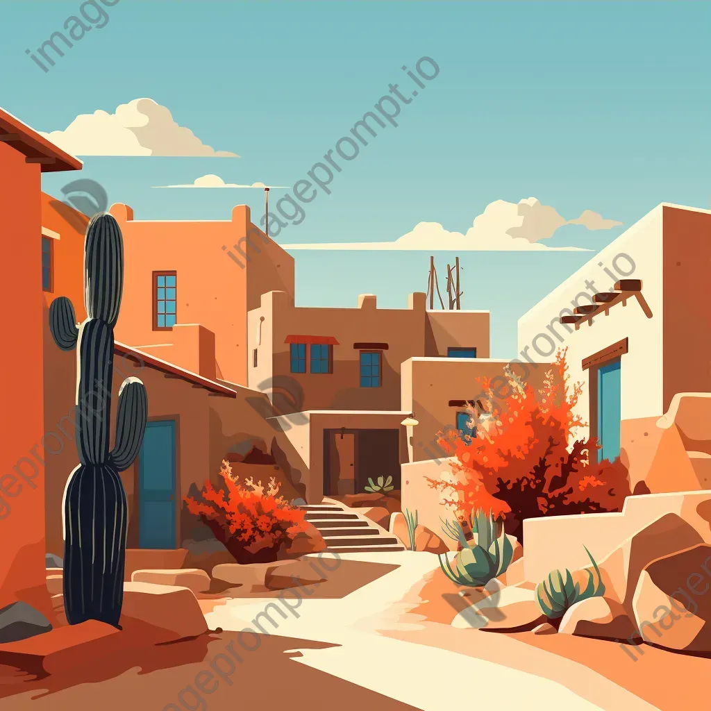 Bright and sunny low poly depiction of Santa Fe with its adobe architecture - Image 3