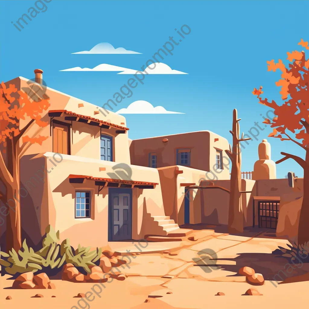 Bright and sunny low poly depiction of Santa Fe with its adobe architecture - Image 4