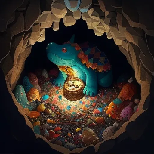 Underground cavern illuminated by glowing crystals with a sleeping dragon - Image 1