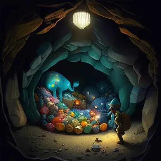 Underground cavern illuminated by glowing crystals with a sleeping dragon - Image 4