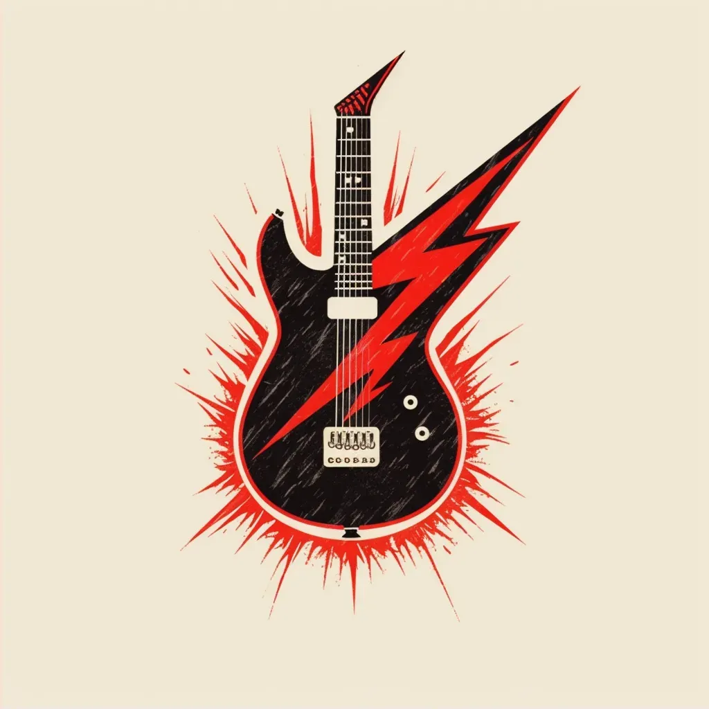 Logo for a rock-inspired fashion brand featuring a stylized guitar in black and red colors - Image 2