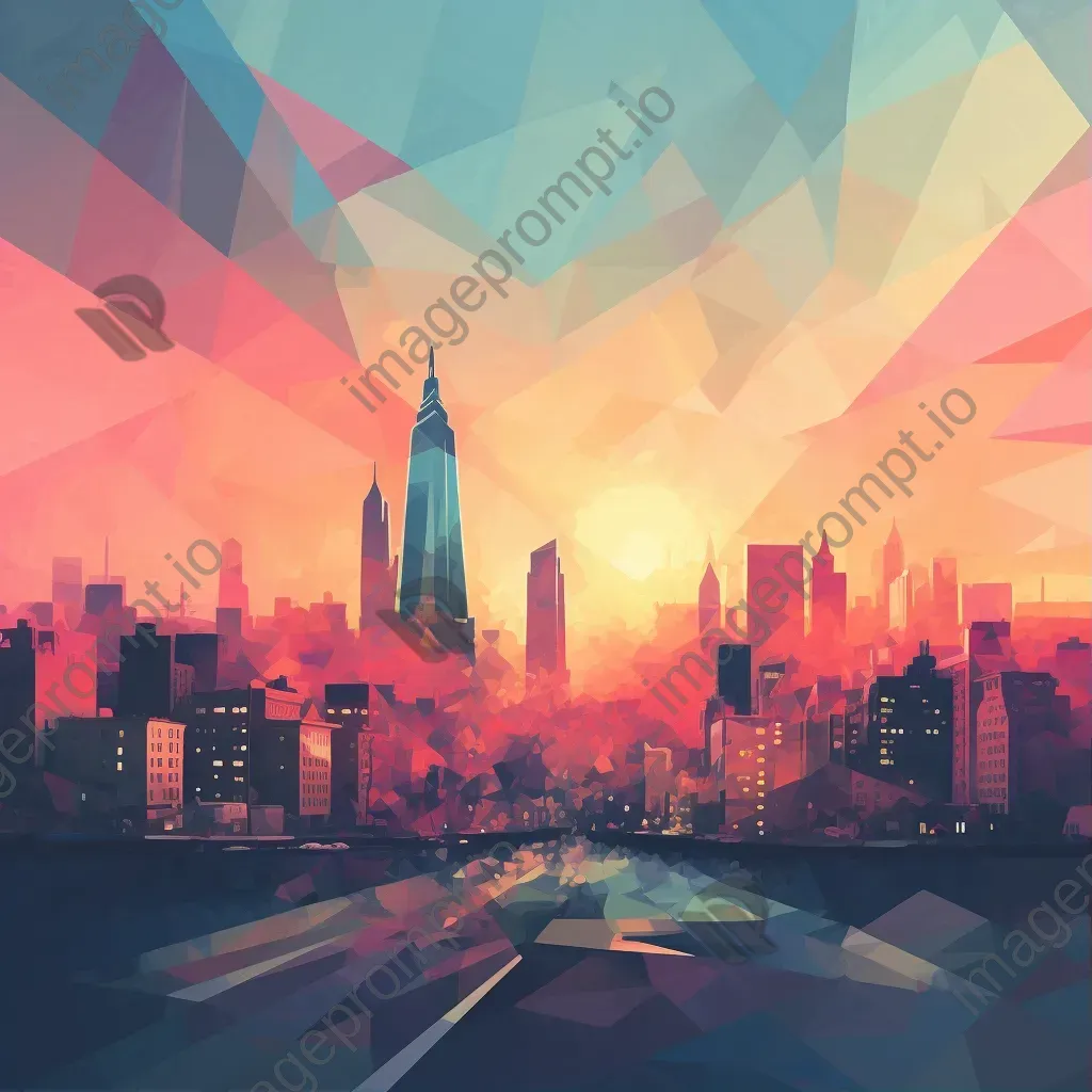 Geometric city skyline abstractly depicted in low poly art style - Image 1