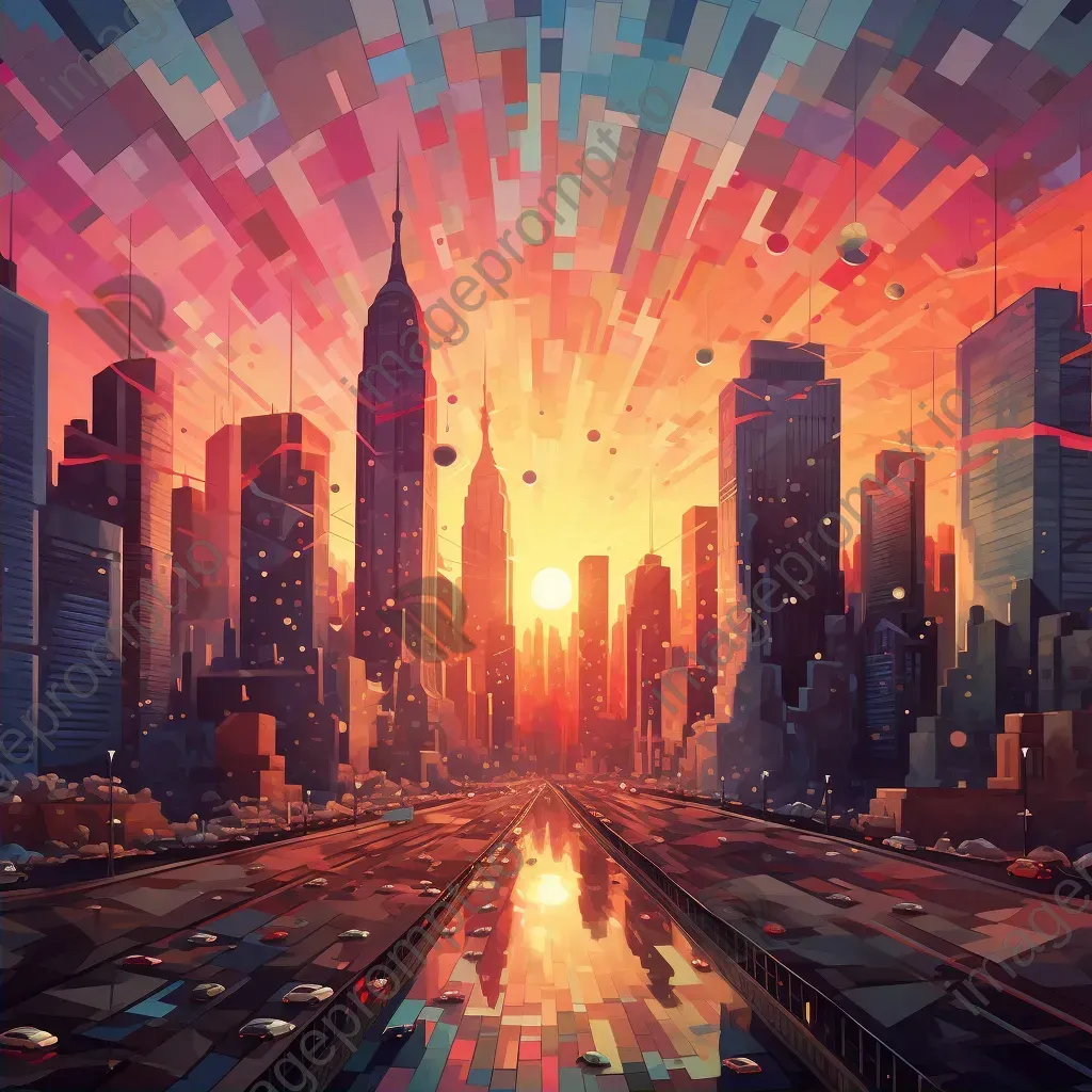 Geometric city skyline abstractly depicted in low poly art style - Image 2