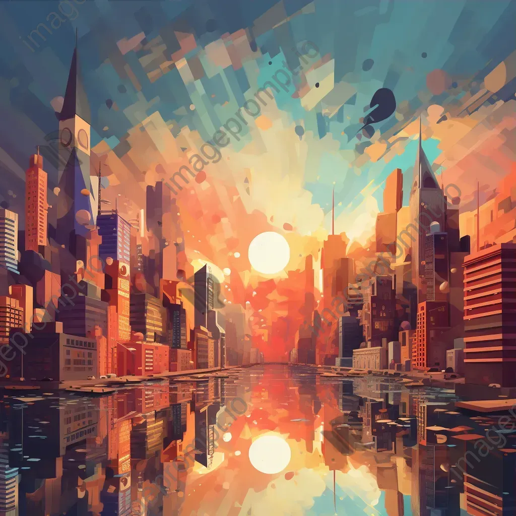 Geometric city skyline abstractly depicted in low poly art style - Image 3